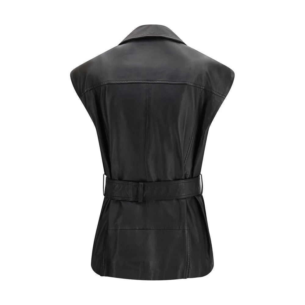 PINKO Black Goatskin Sleveless Jacket - Vests