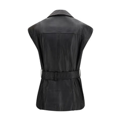PINKO Black Goatskin Sleveless Jacket - Vests