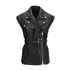 PINKO Black Goatskin Sleveless Jacket - Vests