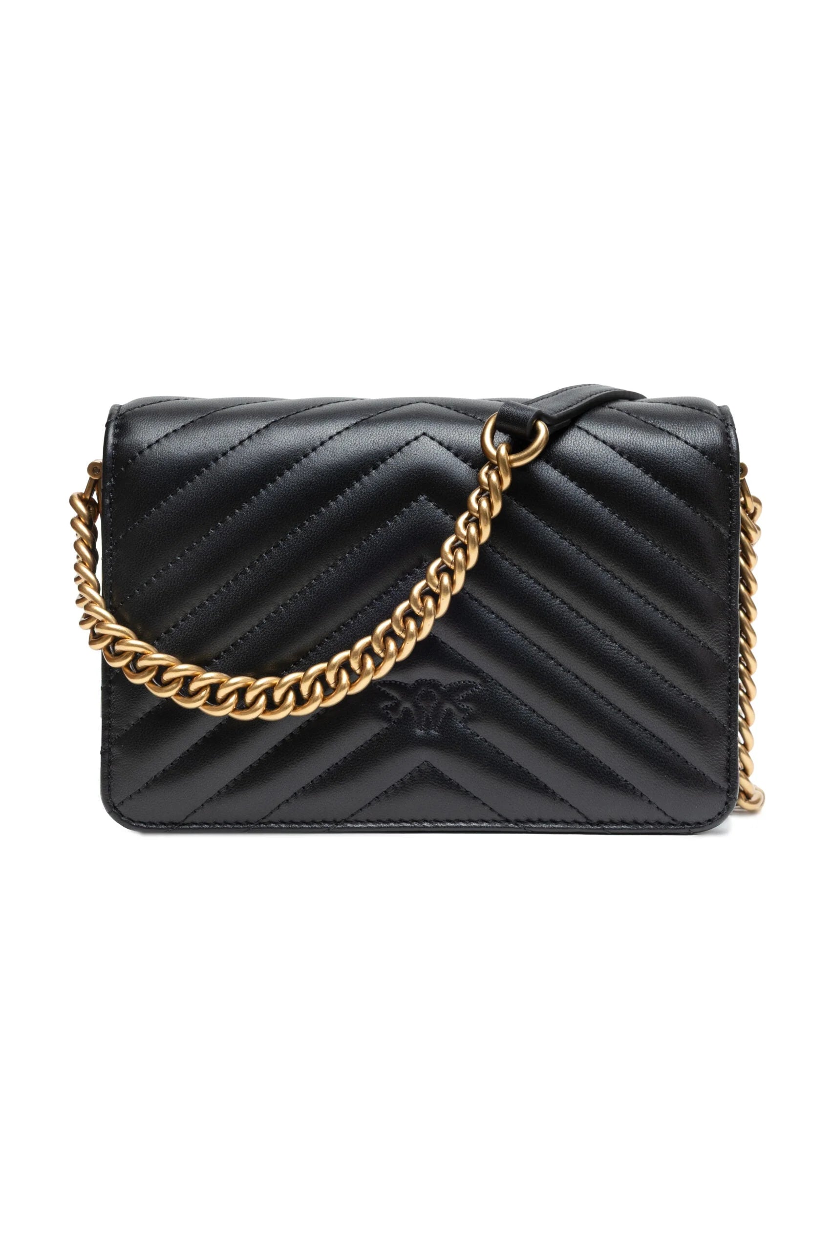 PINKO Black Leather Love Click Mini Shoulder Bag - Shoulder Bags