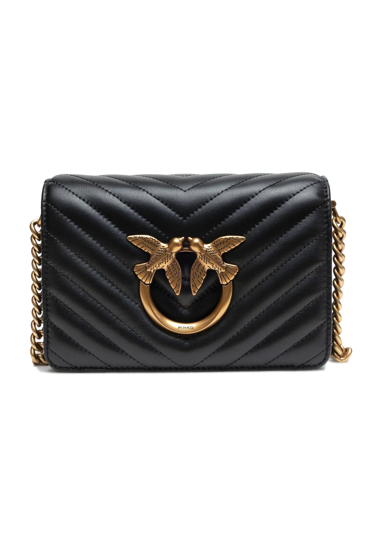 PINKO Black Leather Love Click Mini Shoulder Bag - Shoulder Bags