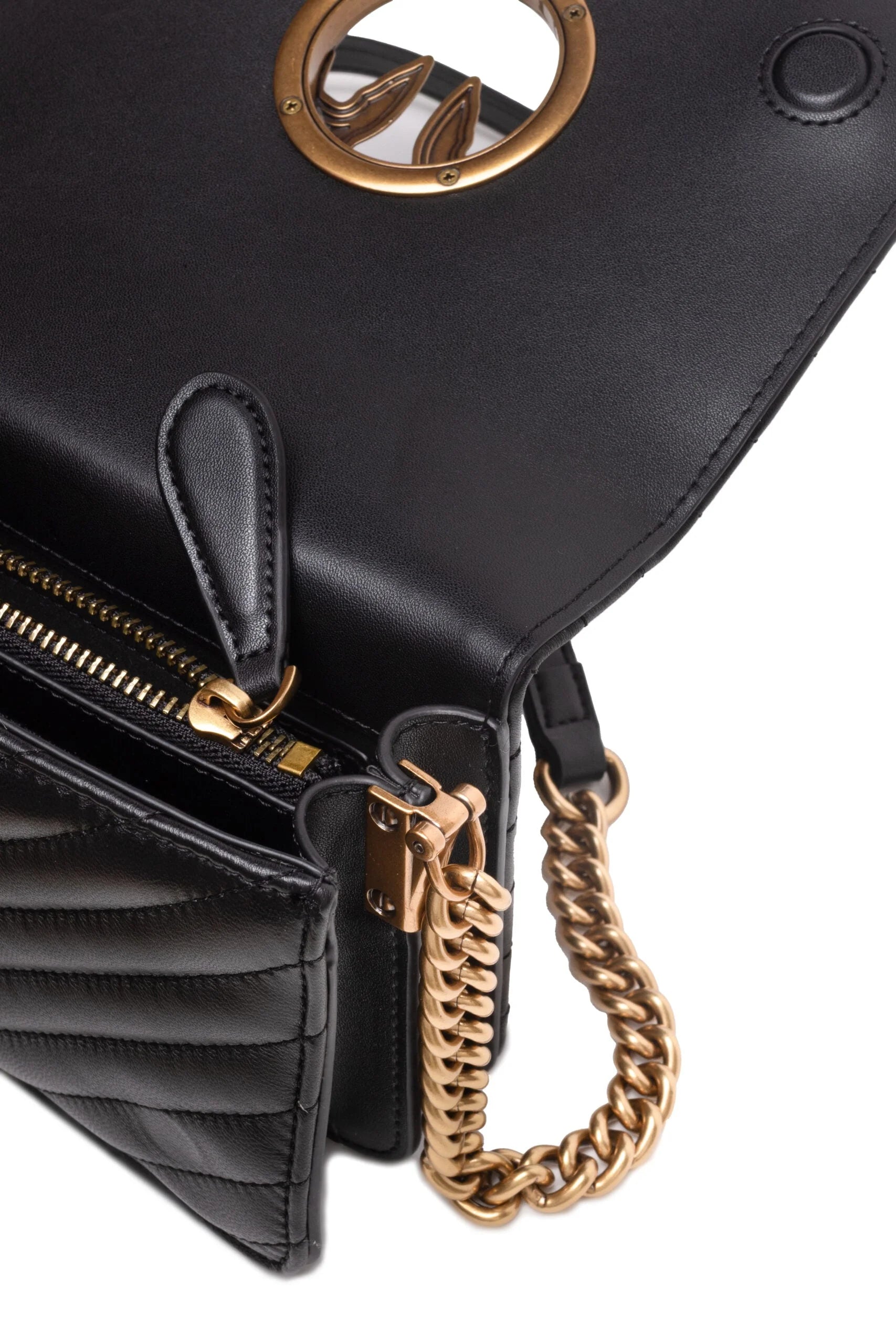 PINKO Black Leather Love Click Mini Shoulder Bag - Shoulder Bags
