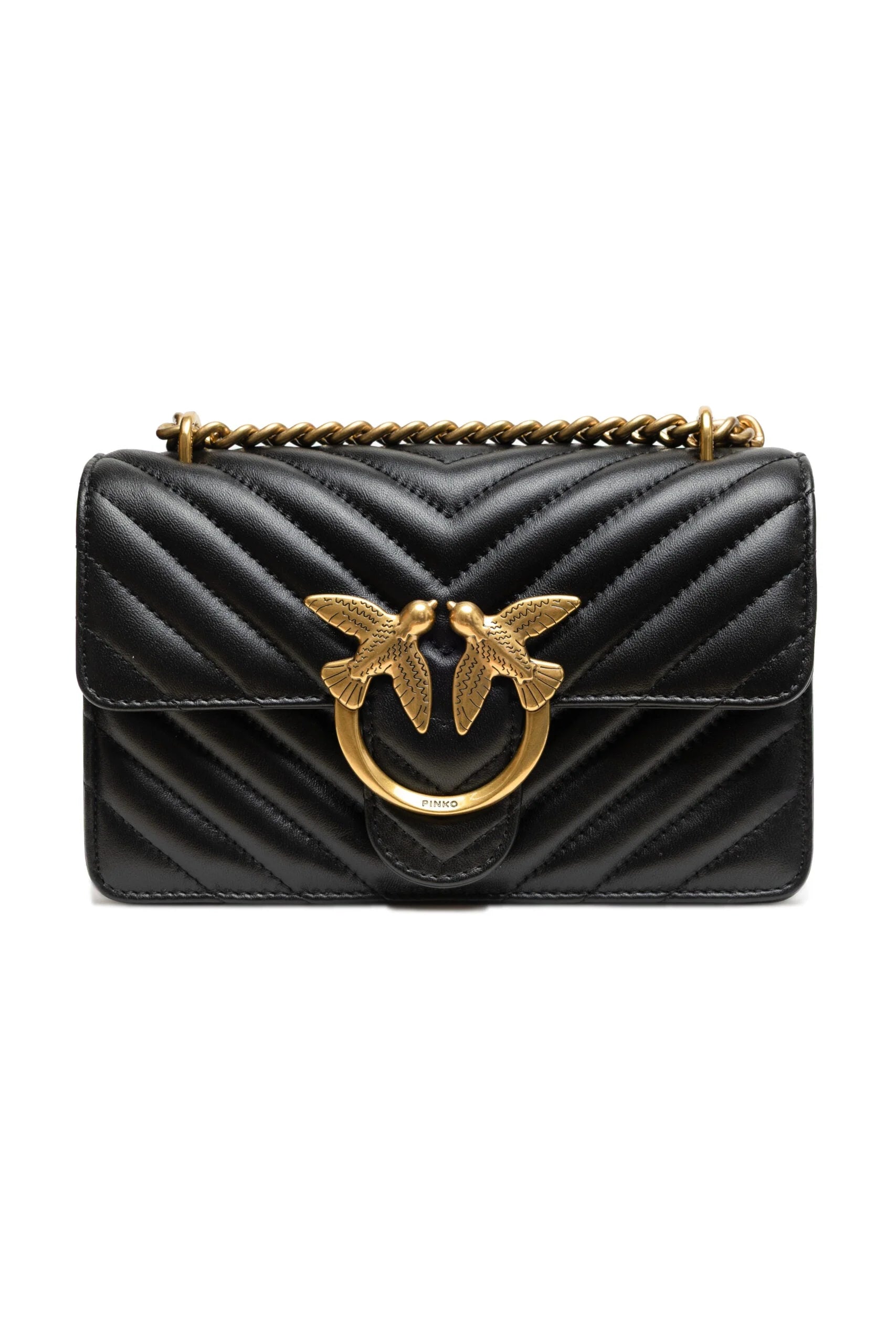 PINKO Black Leather Love One Mini Shoulder Bag - Shoulder Bags