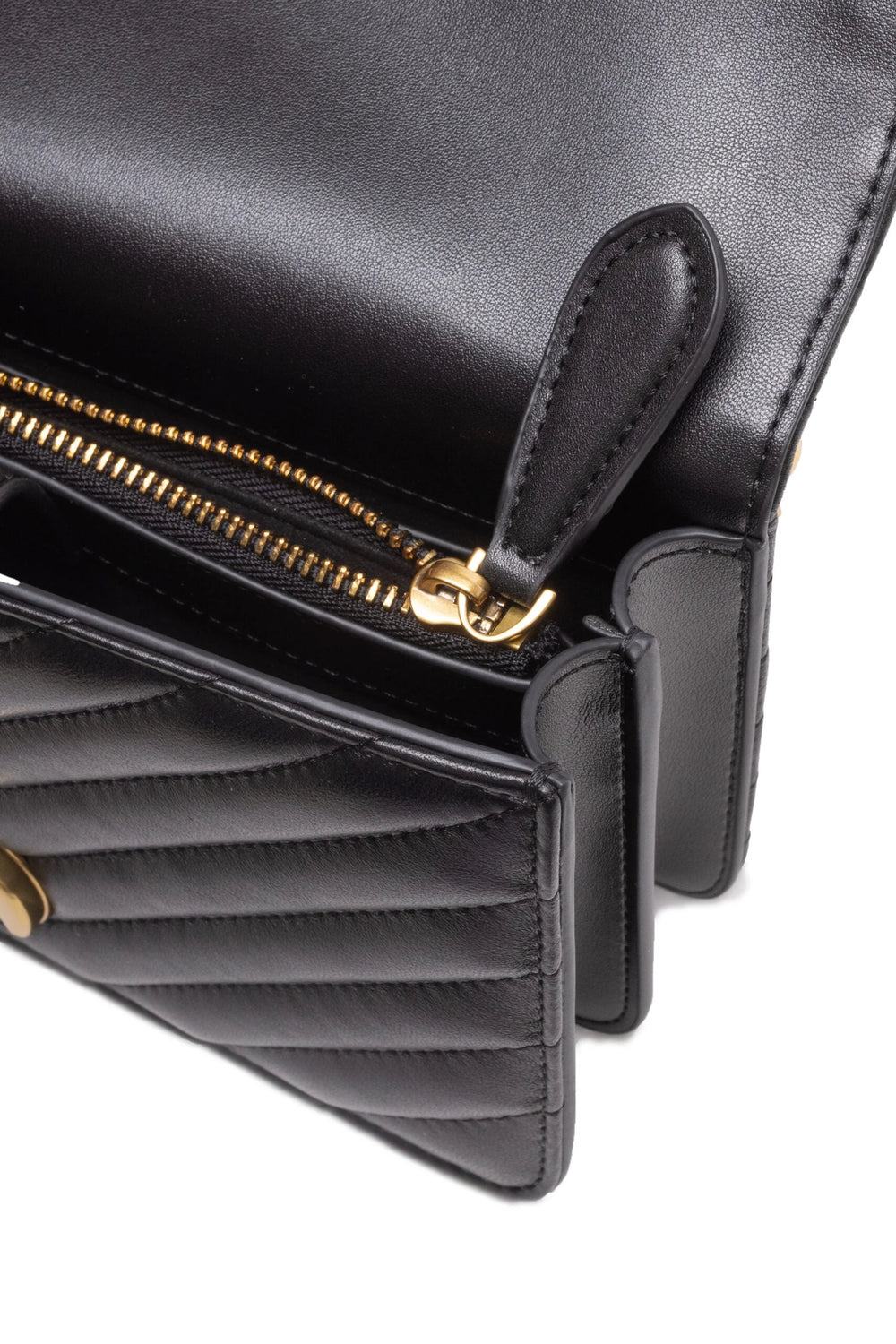 PINKO Black Leather Love One Mini Shoulder Bag - Shoulder Bags