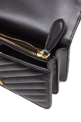 PINKO Black Leather Love One Mini Shoulder Bag - Shoulder Bags