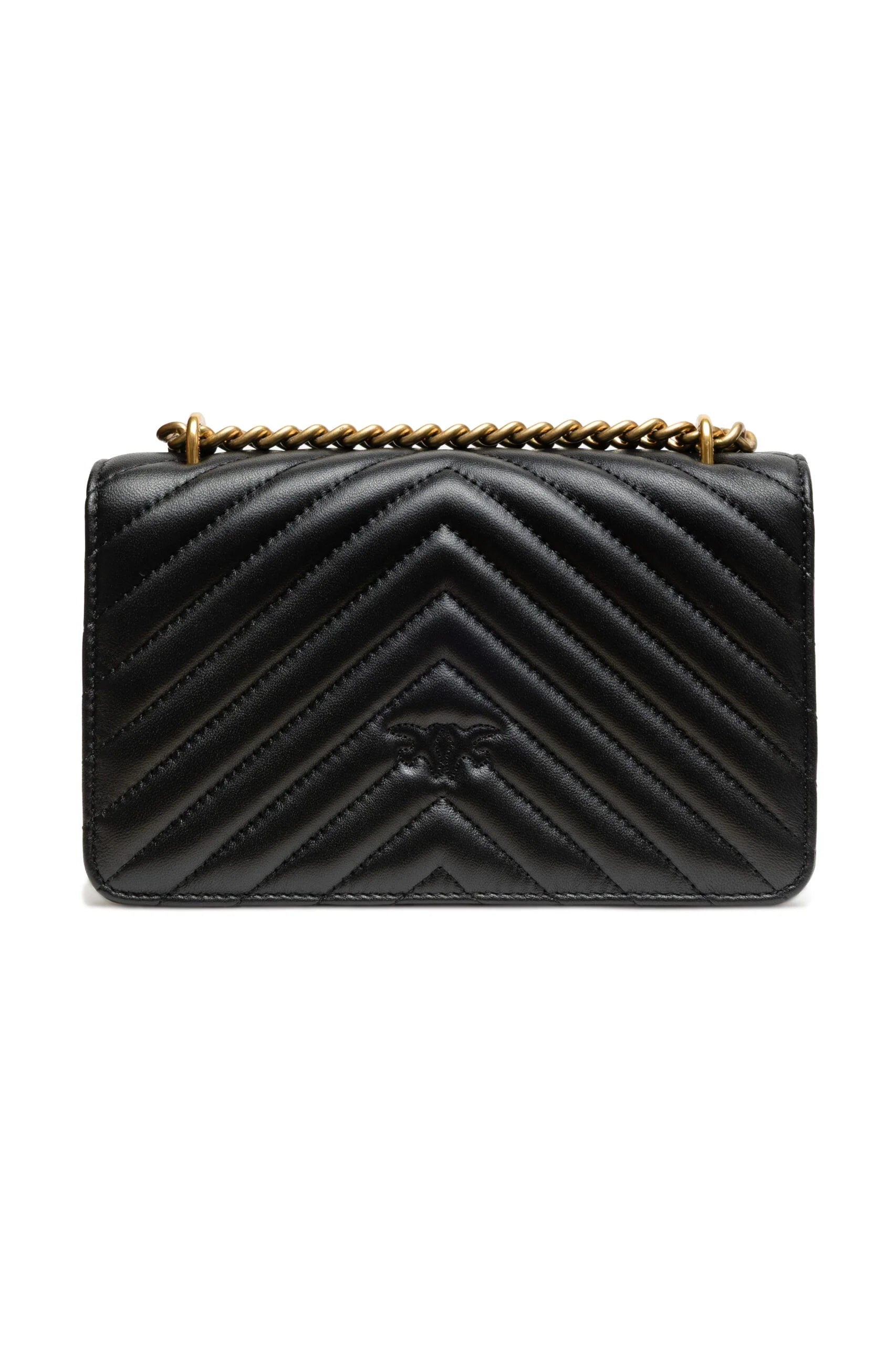 PINKO Black Leather Love One Mini Shoulder Bag - Shoulder Bags