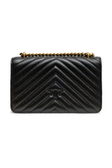 PINKO Black Leather Love One Mini Shoulder Bag - Shoulder Bags