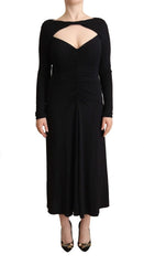 PINKO Black Nylon Stretch Long Sleeves Deep V-neck Maxi Dress - IT40|S - Dresses