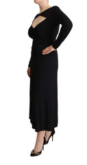 PINKO Black Nylon Stretch Long Sleeves Deep V-neck Maxi Dress - IT40|S - Dresses