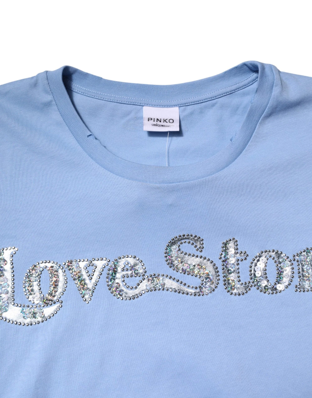 PINKO Blue Love Story Sequined Embellished Short Sleeves T-shirt - IT38 | XS - T-Shirts