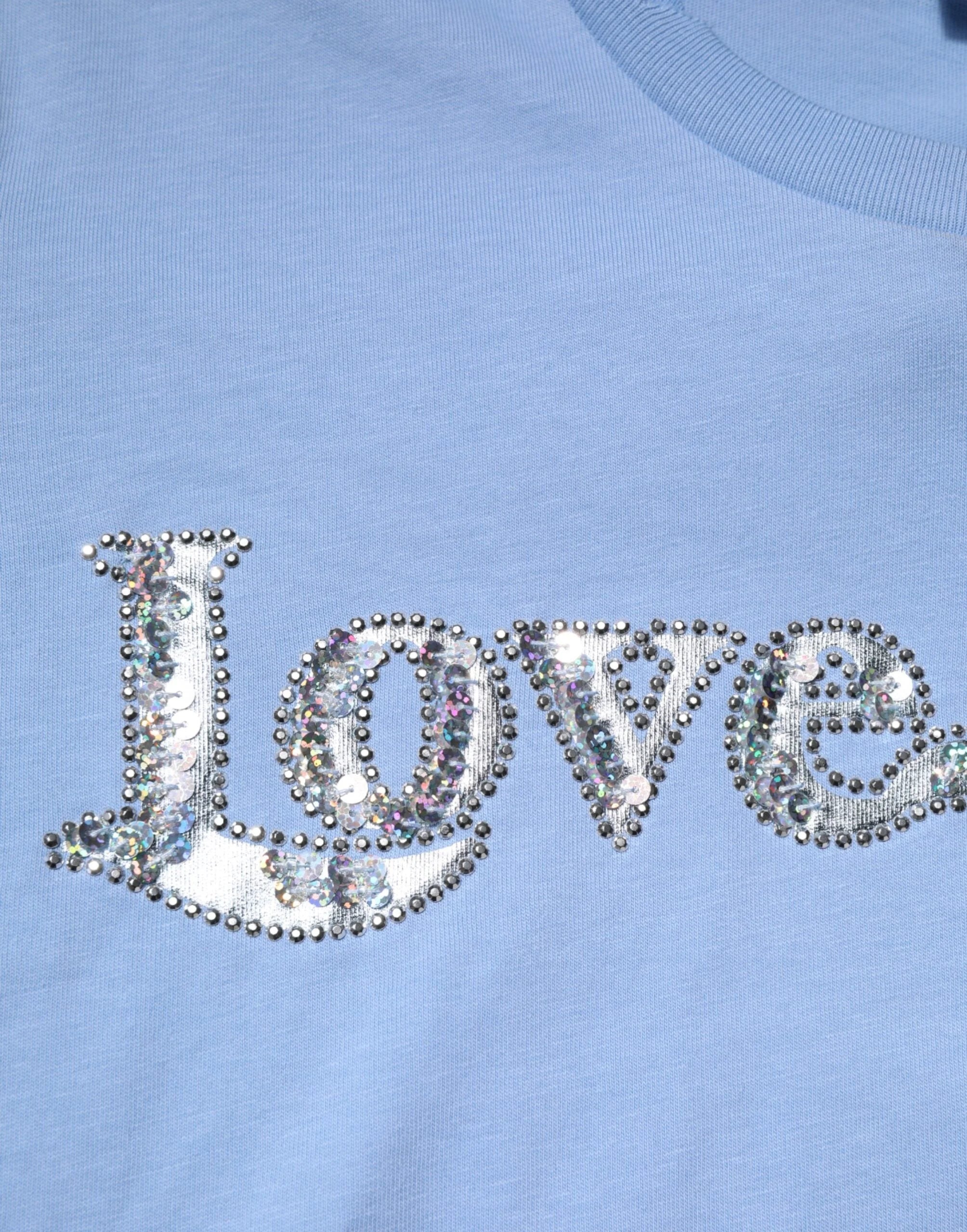 PINKO Blue Love Story Sequined Embellished Short Sleeves T-shirt - IT38 | XS - T-Shirts