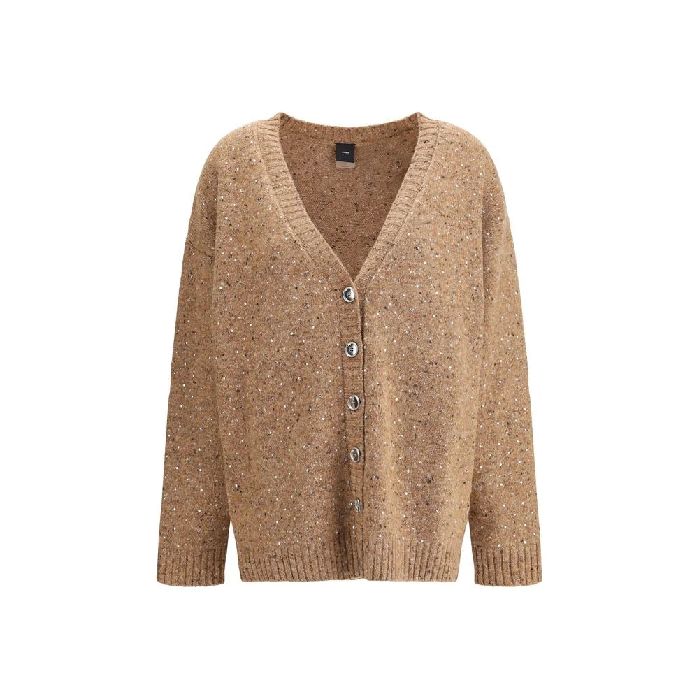 PINKO Bouclé fabric Cardigan with rhinestones - Cardigans