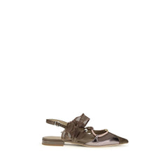 PINKO Brown Calf Leather Bos Taurus Ballet Flats - EU38/US8