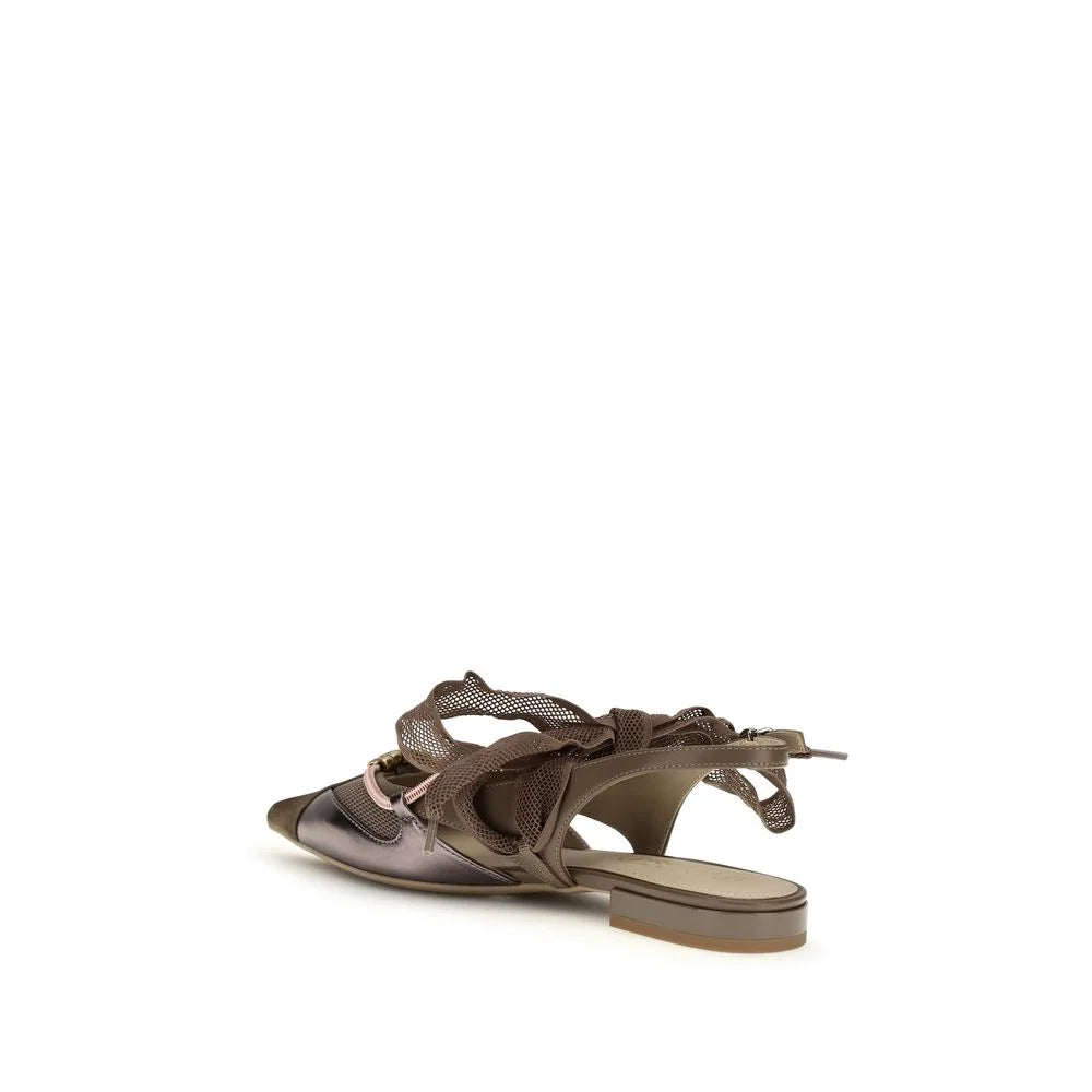 PINKO Brown Calf Leather Bos Taurus Ballet Flats - EU38/US8