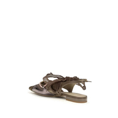 PINKO Brown Calf Leather Bos Taurus Ballet Flats - EU38/US8