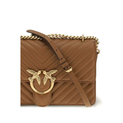 PINKO Brown Calf Leather Bos Taurus Shoulder Bag