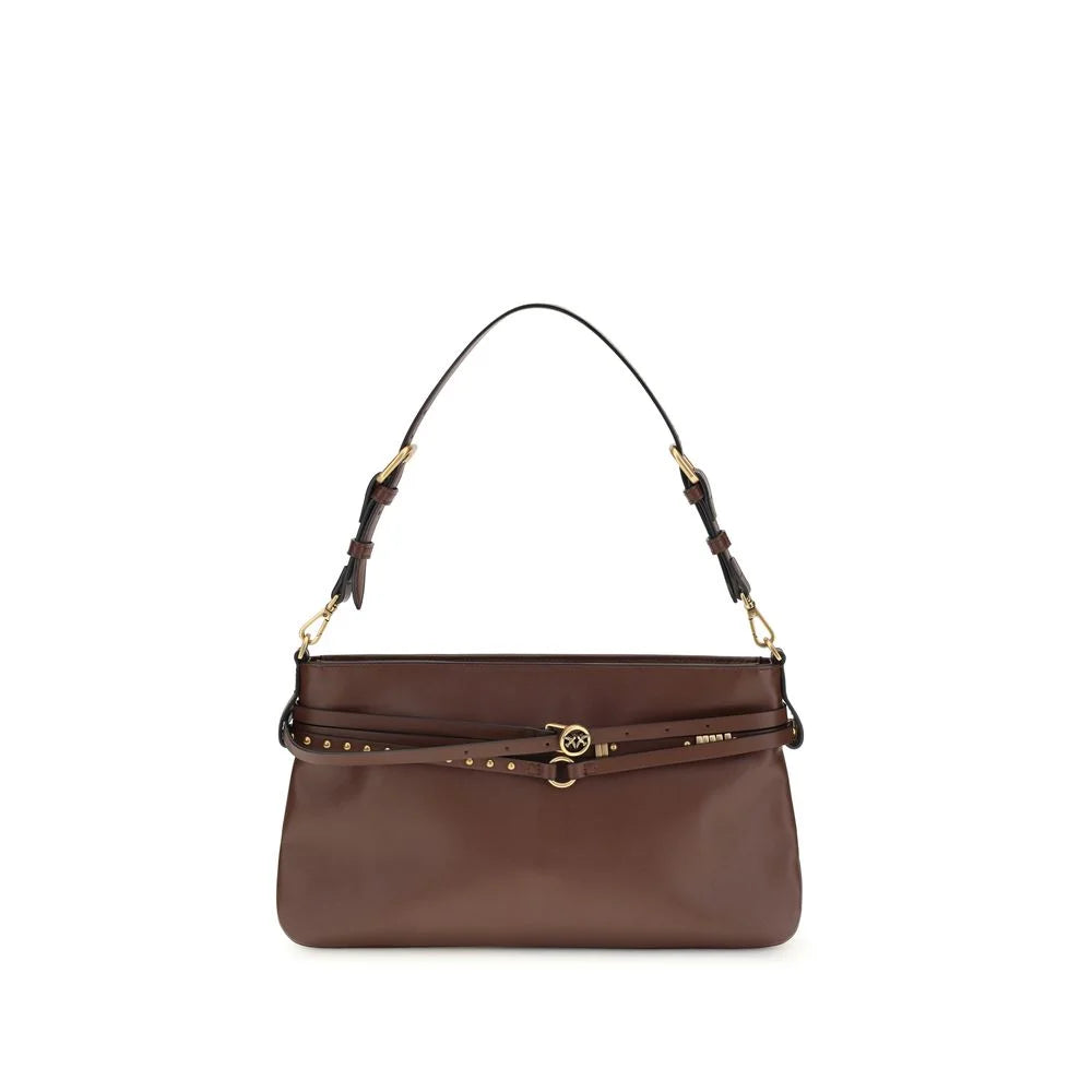 PINKO Brown Calf Leather Bos Taurus Shoulder Bag