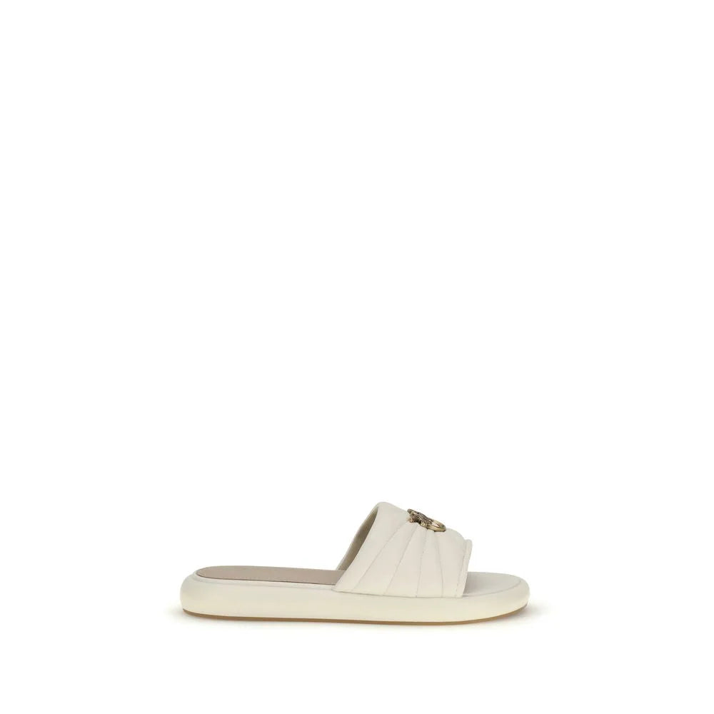 PINKO Cream Calf Leather Bos Taurus Flat Sandals