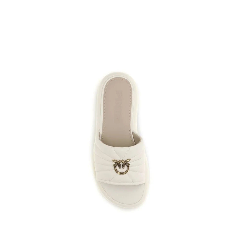 PINKO Cream Calf Leather Bos Taurus Flat Sandals