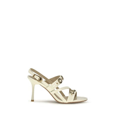 PINKO Cream Calf Leather Bos Taurus Stiletto Heel Sandals