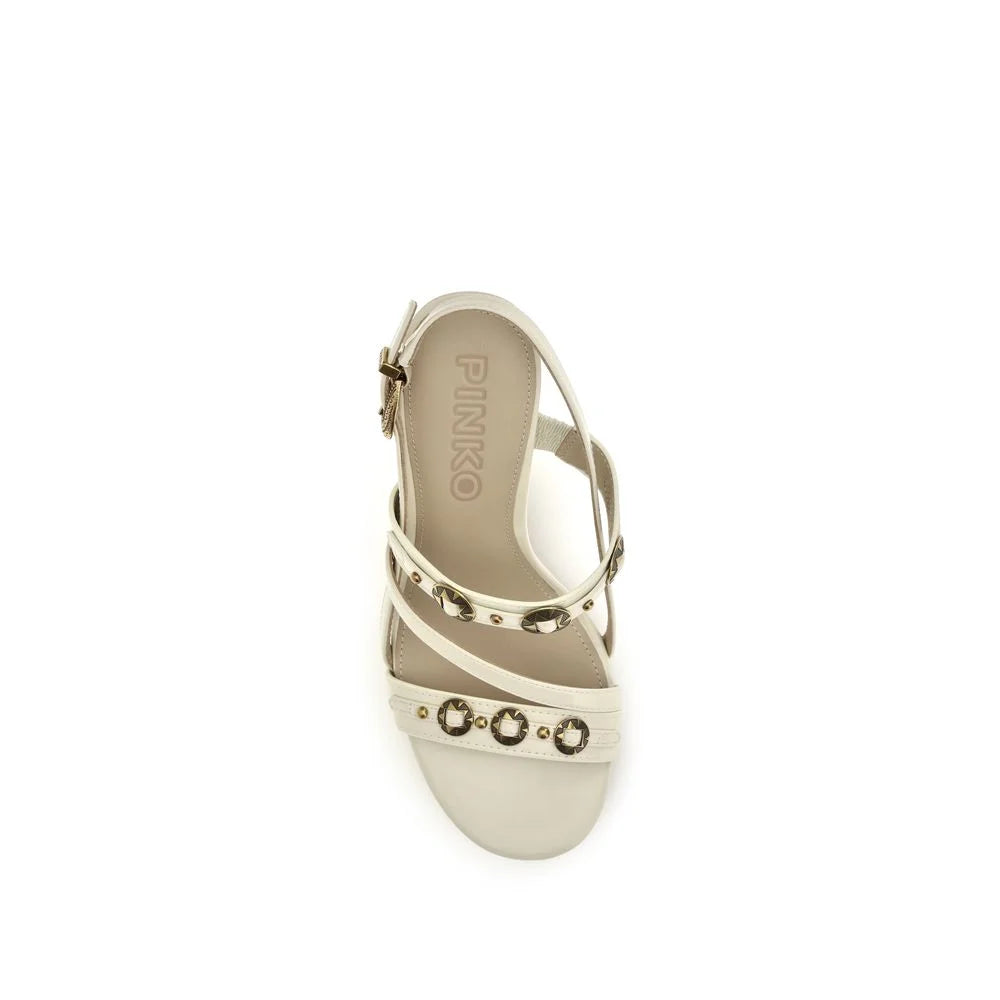 PINKO Cream Calf Leather Bos Taurus Stiletto Heel Sandals