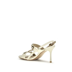 PINKO Cream Calf Leather Bos Taurus Stiletto Heel Sandals