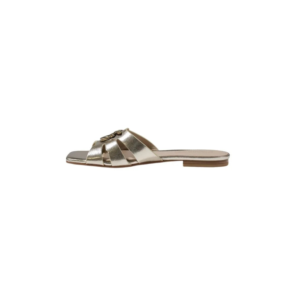 PINKO Gold Leather Flat Sandals - EU38/US8