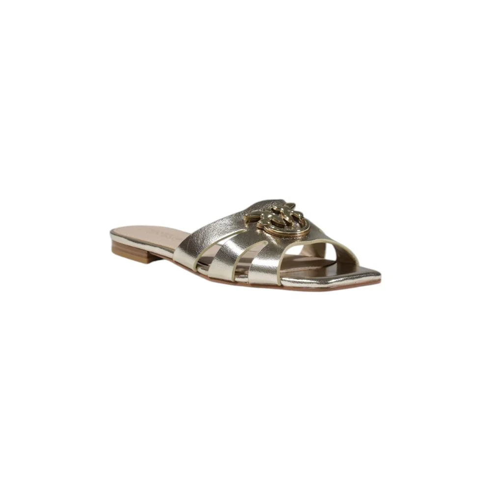 PINKO Gold Leather Flat Sandals - EU38/US8