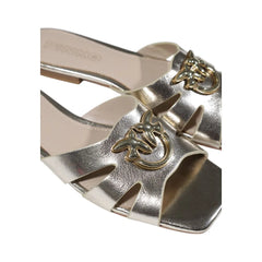 PINKO Gold Leather Flat Sandals - EU38/US8