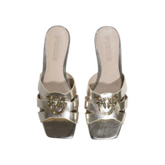 PINKO Gold Leather Flat Sandals - EU38/US8