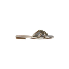 PINKO Gold Leather Flat Sandals - EU38/US8