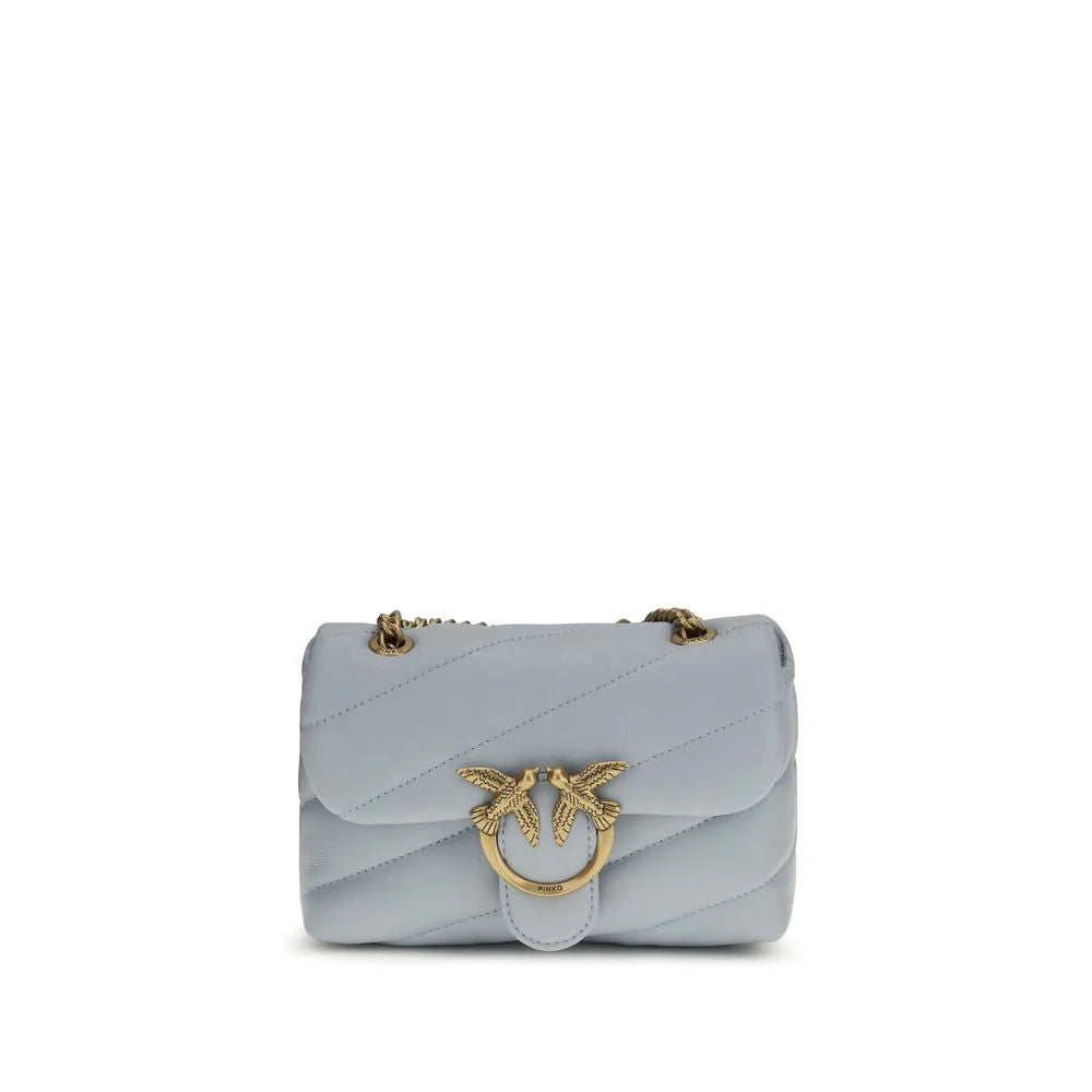PINKO Light Blue Calf Leather Bos Taurus Shoulder Bag