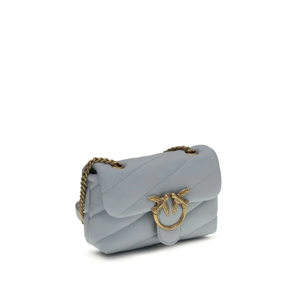 PINKO Light Blue Calf Leather Bos Taurus Shoulder Bag