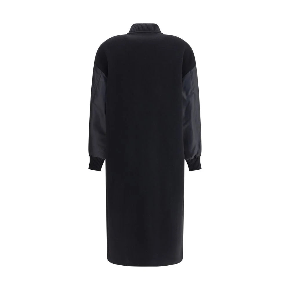 PINKO Long Coat in wool-blend cloth and technical satin - Overcoats