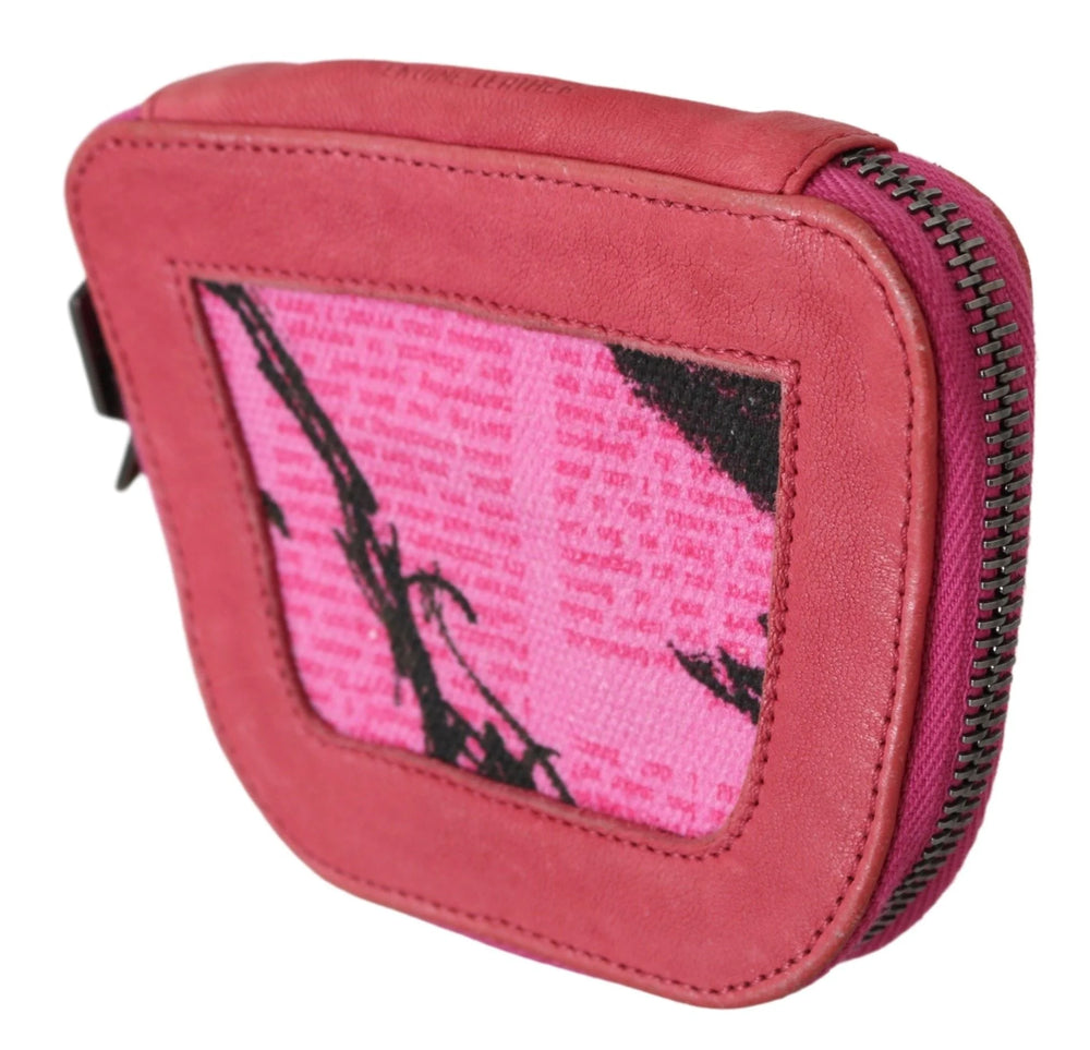 PINKO Pink Suede Printed Coin Holder Women Fabric Zippered Purse - Coin Purses