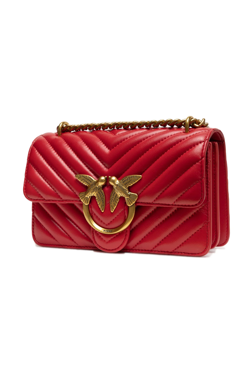 PINKO Red Leather Love One Mini Shoulder Bag - Shoulder Bags