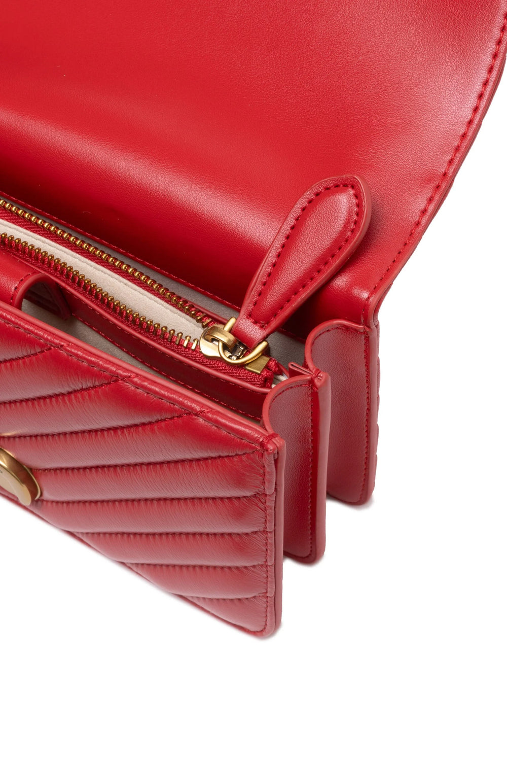 PINKO Red Leather Love One Mini Shoulder Bag - Shoulder Bags