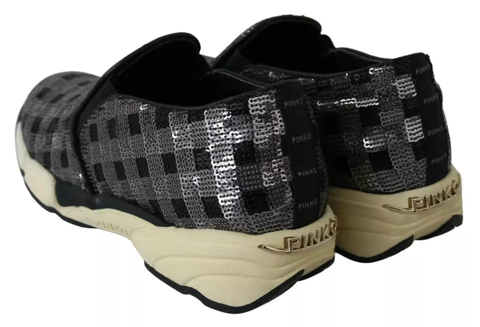PINKO Silver Black Slip-on Sequence Design Sneakers Shoes - EU39/US8.5 - Sneakers