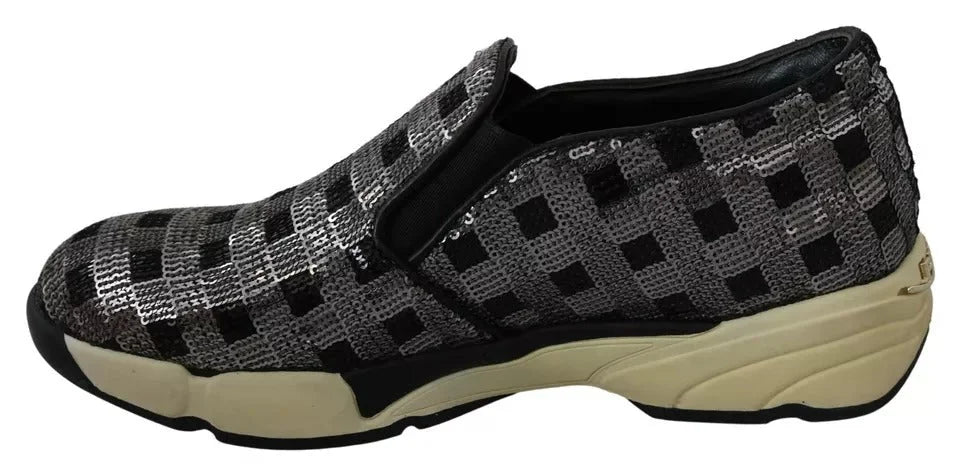 PINKO Silver Black Slip-on Sequence Design Sneakers Shoes - EU39/US8.5 - Sneakers