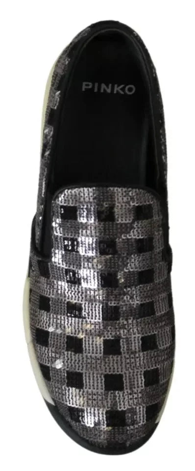 PINKO Silver Black Slip-on Sequence Design Sneakers Shoes - EU39/US8.5 - Sneakers
