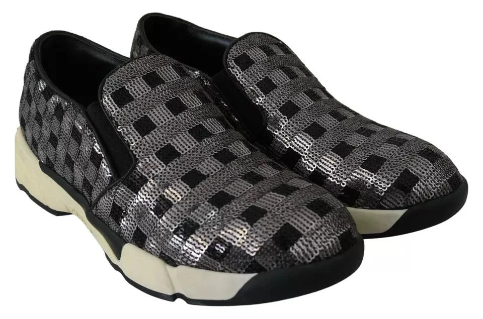 PINKO Silver Black Slip-on Sequence Design Sneakers Shoes - EU39/US8.5 - Sneakers