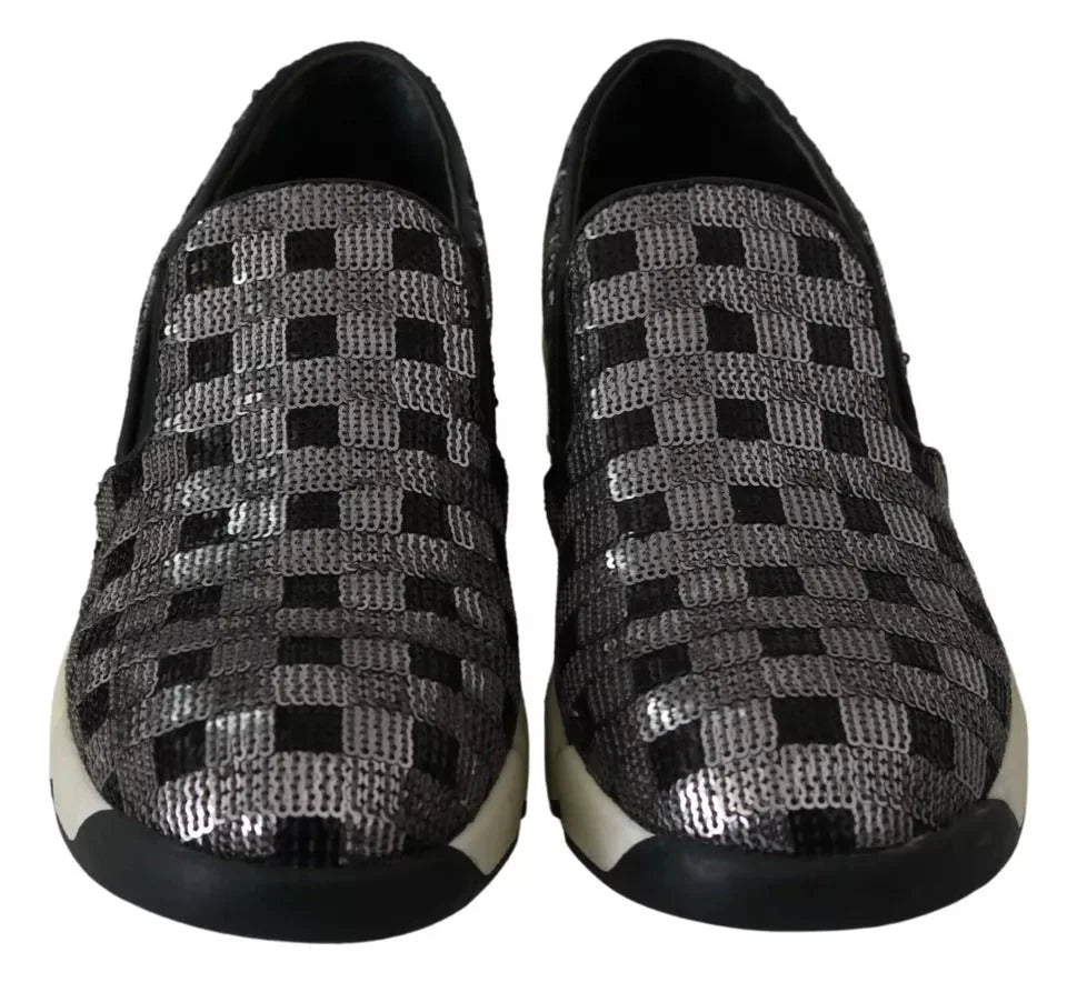 PINKO Silver Black Slip-on Sequence Design Sneakers Shoes - EU39/US8.5 - Sneakers