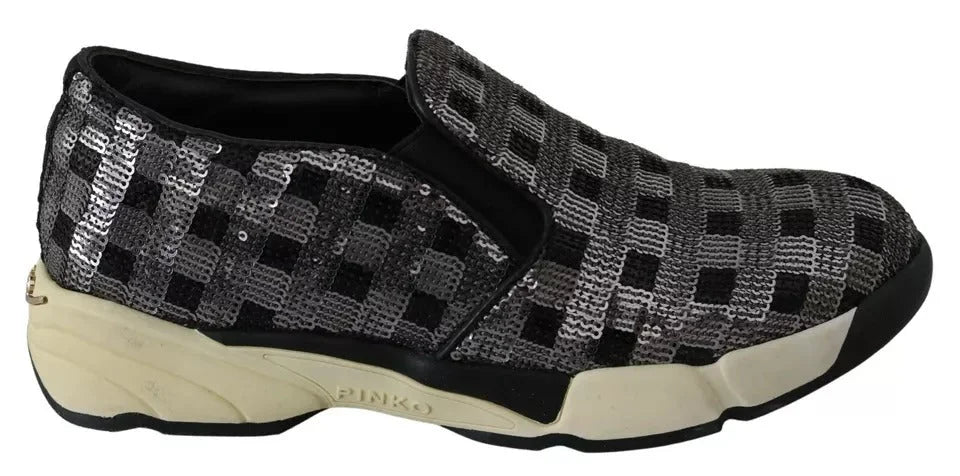 PINKO Silver Black Slip-on Sequence Design Sneakers Shoes - EU39/US8.5 - Sneakers