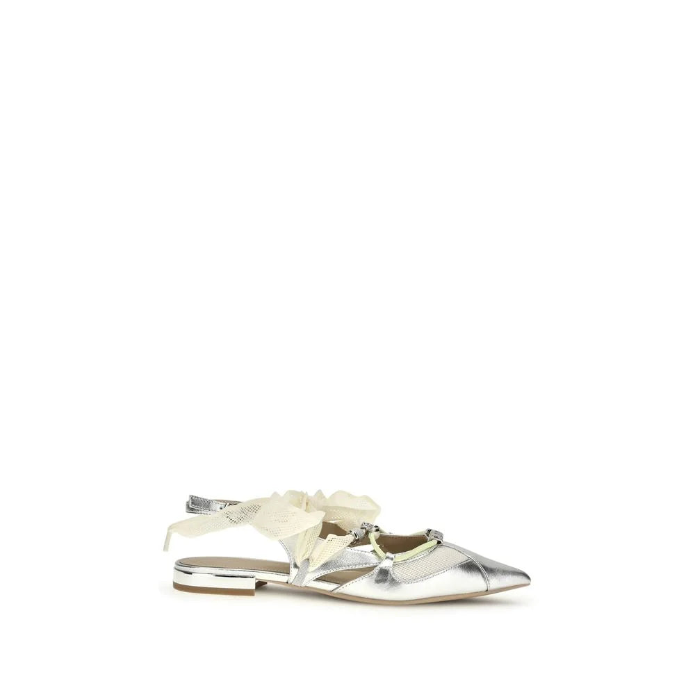 PINKO Silver Calf Leather Bos Taurus Ballet Flats