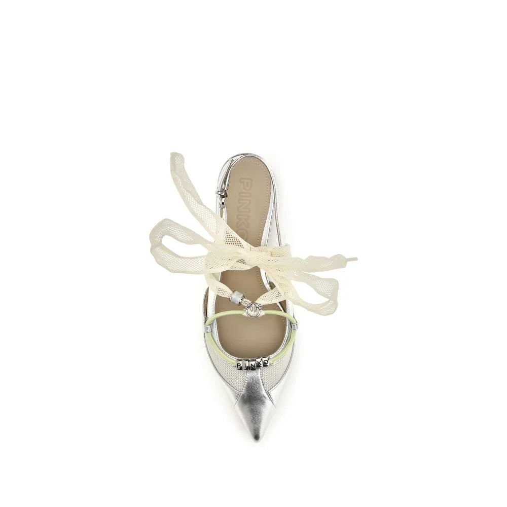 PINKO Silver Calf Leather Bos Taurus Ballet Flats