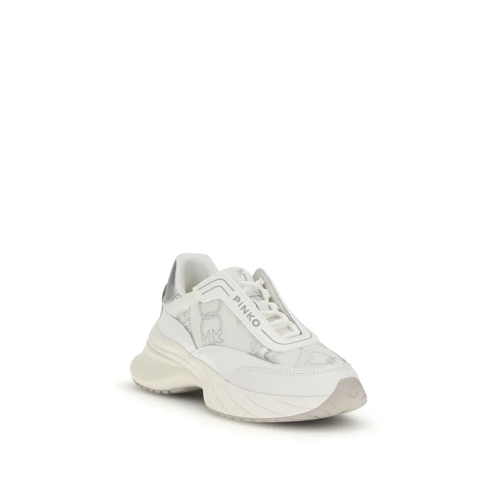 PINKO White Calf Leather Bos Taurus Chunky Sneakers