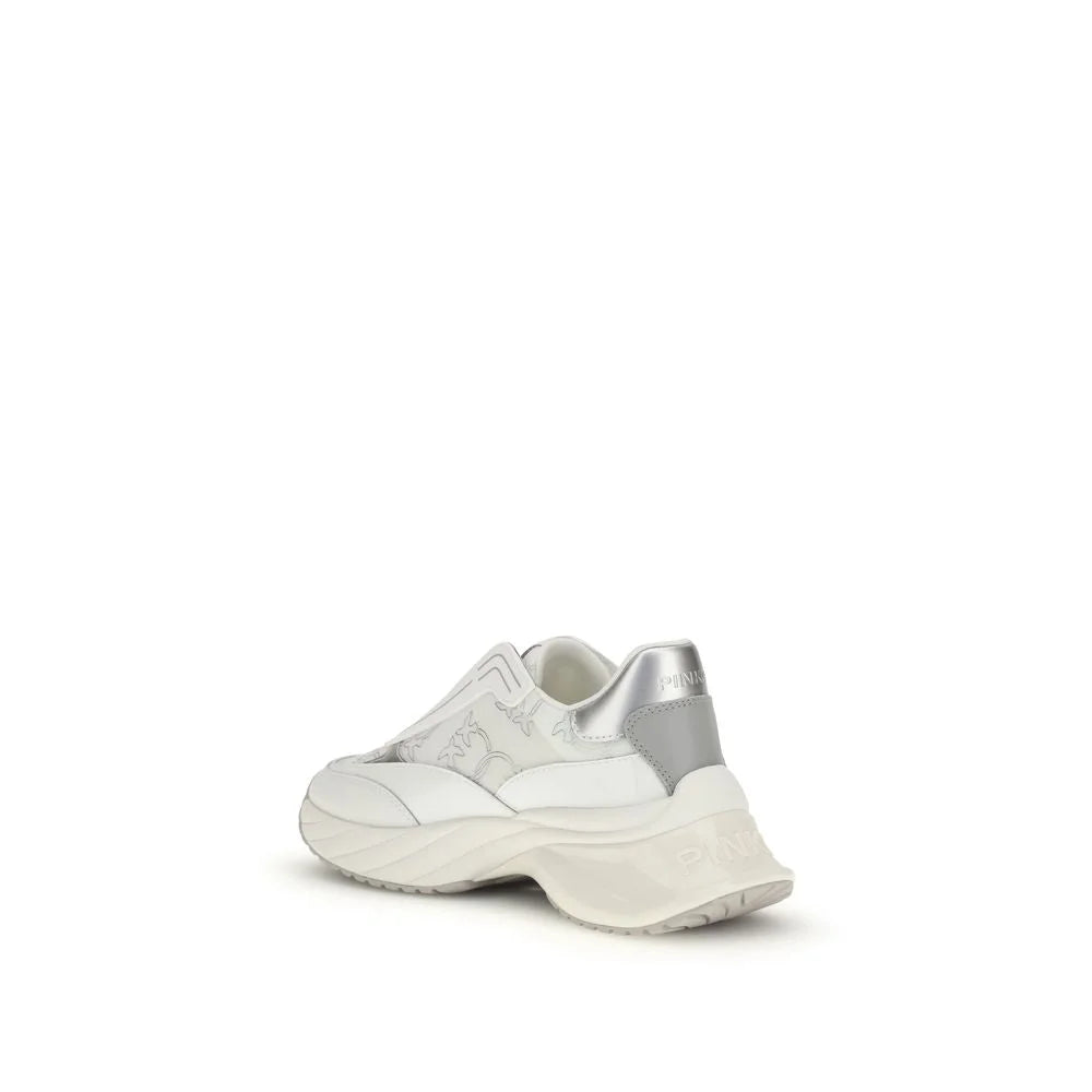 PINKO White Calf Leather Bos Taurus Chunky Sneakers