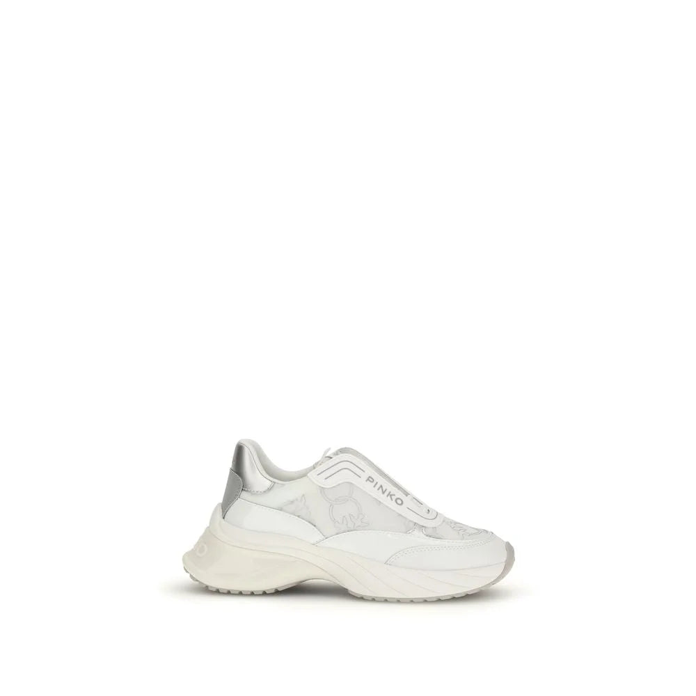 PINKO White Calf Leather Bos Taurus Chunky Sneakers