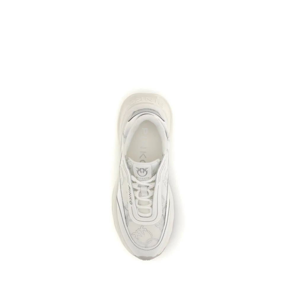 PINKO White Calf Leather Bos Taurus Chunky Sneakers