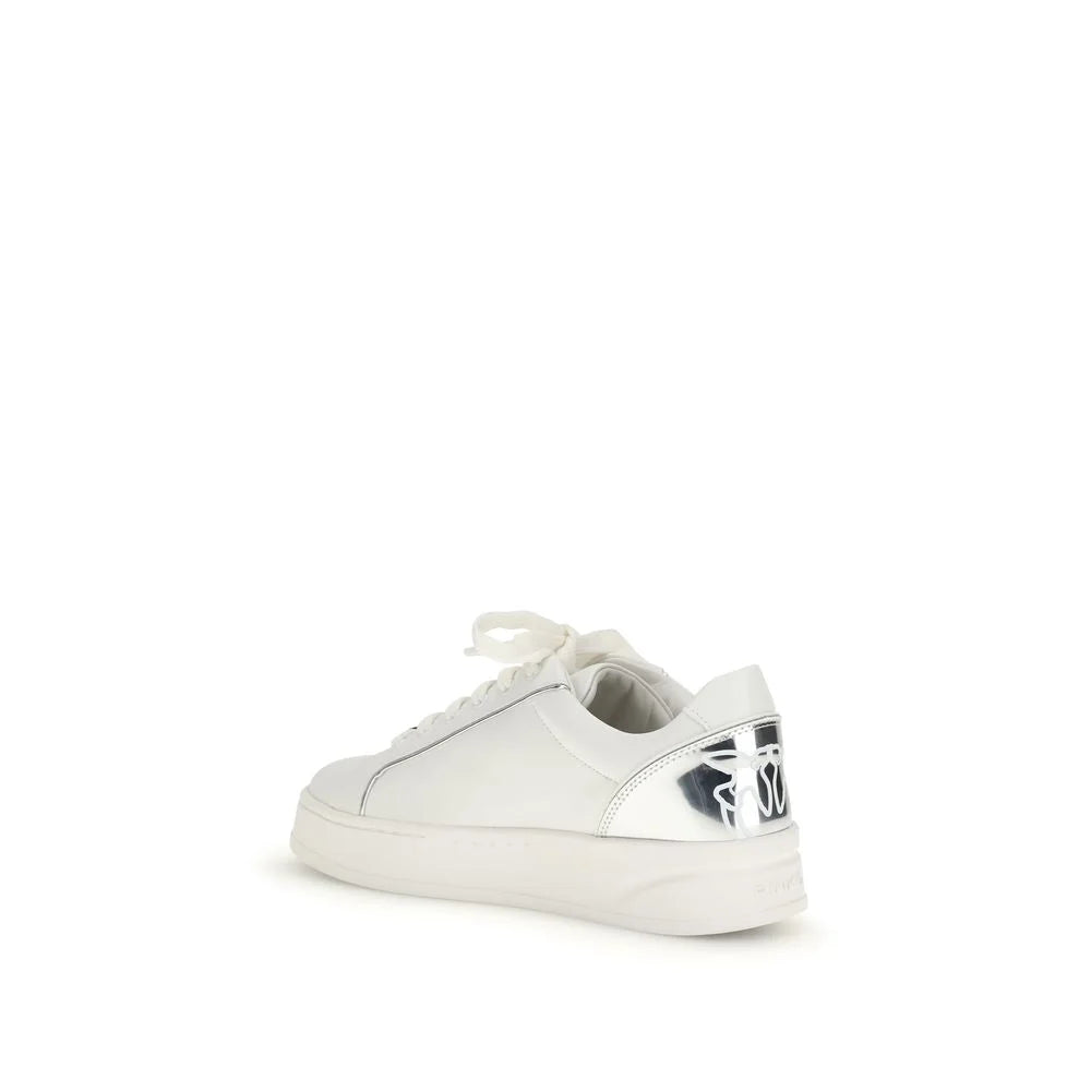 PINKO White Calf Leather Bos Taurus Low Top Sneakers